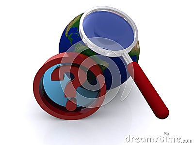Question magnifier globe Stock Photo