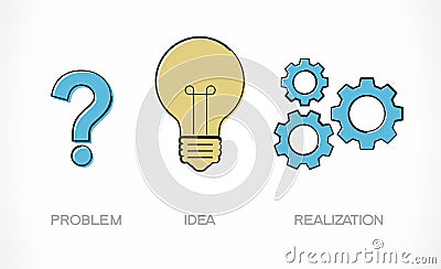 Question mark, bulb, gears Cartoon Illustration