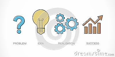 Question mark, bulb, gears Vector Illustration