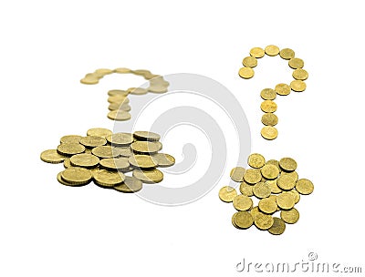 question mark composed of 10 EURO coins. Isolated Stock Photo