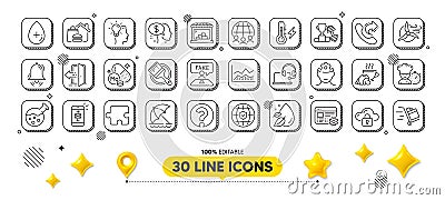 Question mark, Croissant and Clock bell line icons pack. For web app. 3d design elements. Vector Vector Illustration