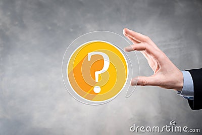 Question mark. 3d abstract on dark background flat icons with long shadows.. Ask symbol. Help support, faq problem symbol, think Cartoon Illustration