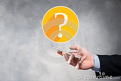 Question mark. 3d abstract on dark background flat icons with long shadows.. Ask symbol. Help support, faq problem symbol, think Cartoon Illustration