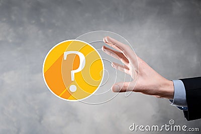 Question mark. 3d abstract on dark background flat icons with long shadows.. Ask symbol. Help support, faq problem symbol, think Cartoon Illustration
