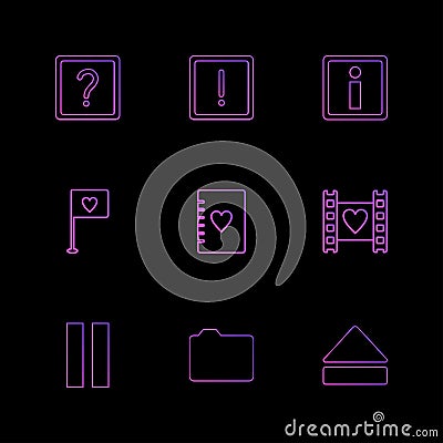 question mark , error , love , flag , heart , pause , folder , u Vector Illustration