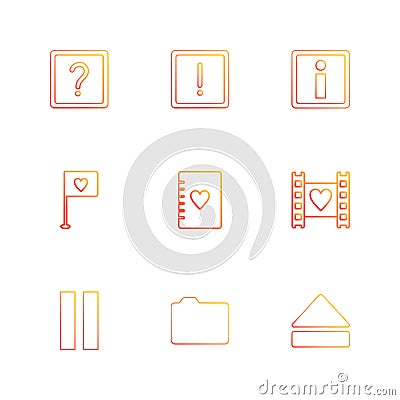 question mark , error , love , flag , heart , pause , folder , u Vector Illustration