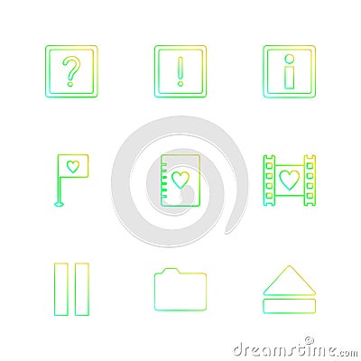 question mark , error , love , flag , heart , pause , folder , u Vector Illustration