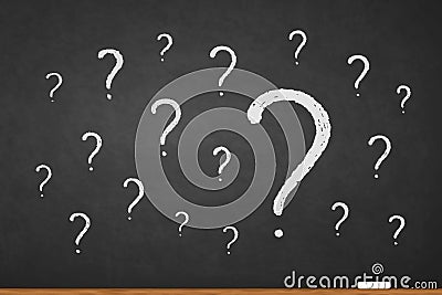 Question mark. Faq on chalkboard. Answer on ask. Many questions written chalk on blackboard. Background with concept why, problem Vector Illustration