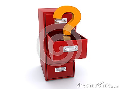 Question mark in filing cabinet Stock Photo