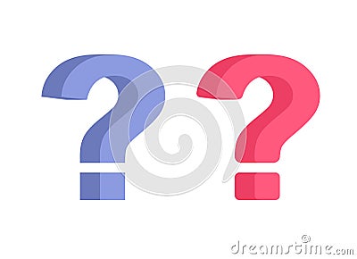 Question mark icon 3d vector for faq help or ask query inquiry red blue graphic illustration isolated cut out clip art image, Vector Illustration