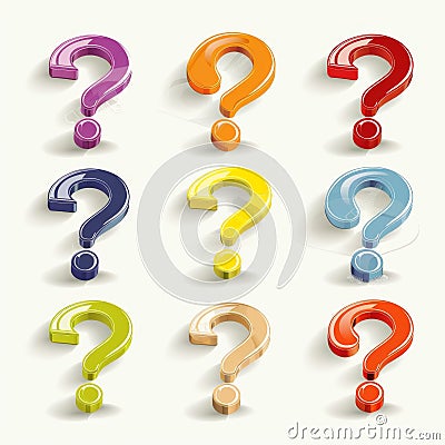 Question mark icon, quiz symbol, interrogation sign, simple rebus silhouette, questions emblem, faq set Cartoon Illustration
