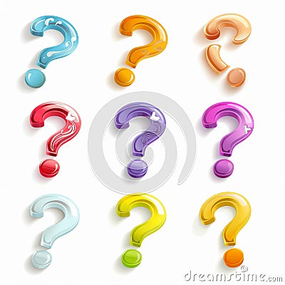 Question mark icon, quiz symbol, interrogation sign, simple rebus silhouette, questions emblem, faq set Cartoon Illustration