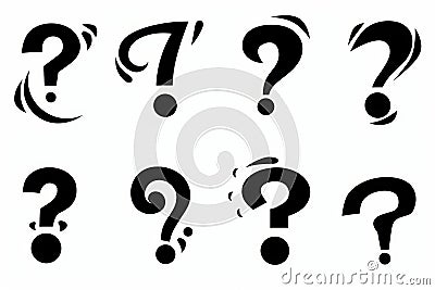 Question mark icon, quiz symbol, interrogation sign, simple rebus silhouette, questions emblem, faq set Cartoon Illustration