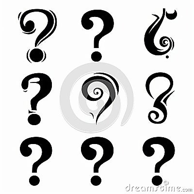 Question mark icon, quiz symbol, interrogation sign, simple rebus silhouette, questions emblem, faq set Cartoon Illustration