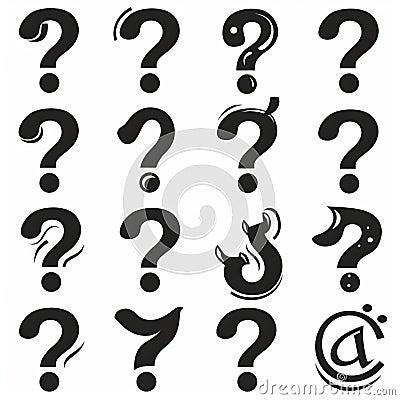 Question mark icon, quiz symbol, interrogation sign, simple rebus silhouette, questions emblem, faq set Cartoon Illustration