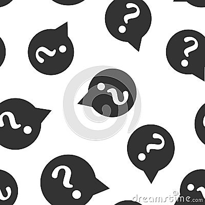 Question mark icon seamless pattern background. Discussion speech bubble vector illustration. Question symbol pattern Vector Illustration