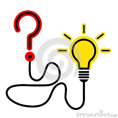 Question mark and light bulb. Idea! Task and its successful solution concept. Problem and resolution Cartoon Illustration