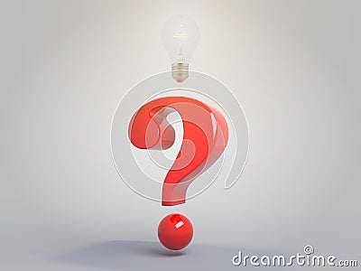 Question mark with lit light bulb idea concept 3D illustration Cartoon Illustration
