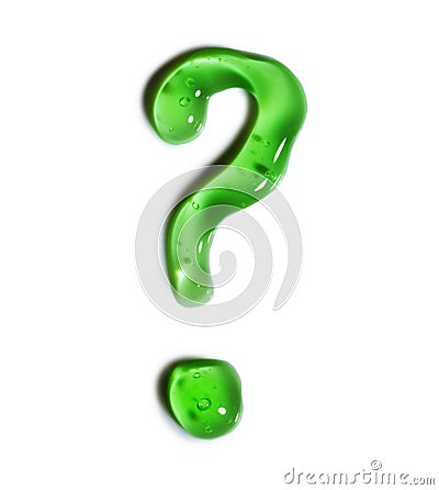 Question mark made from green gel, query isolated on white background. Aloe vera moisturizing fluid cream Stock Photo