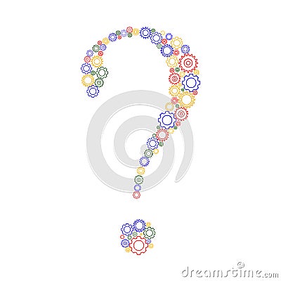 Question mark made up of color gears Vector Illustration