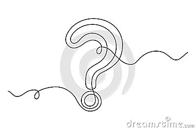 Question mark one line art, hand drawn asking sign, idea continuous contour. Query FAQ concept, finding answer. Editable stroke. Vector Illustration