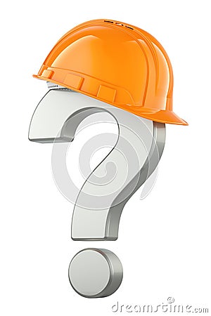 Question mark with orange hard hat, 3D rendering Stock Photo