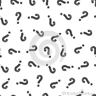 Question mark seamless pattern. Repeating interrogation patern. Hand drawn black simple icon on white sample background. Repeated Cartoon Illustration