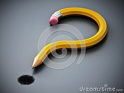 Question mark shaped yellow pencil on gray background. 3D illustration Cartoon Illustration