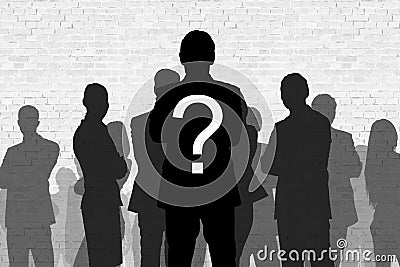 Question Mark On Silhouette Businessman Standing Stock Photo