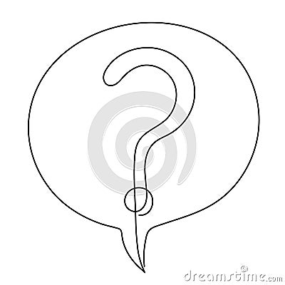 Question mark in speech bubble one line art, hand drawn asking sign, idea continuous contour. Query FAQ concept, finding the Vector Illustration