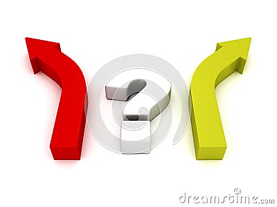 Question mark and two arrows different direction choice Cartoon Illustration