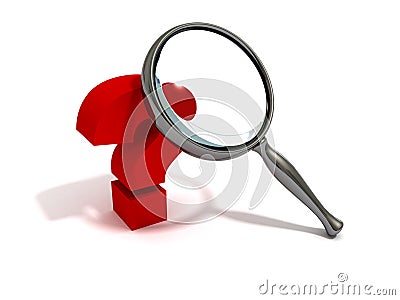 Question mark under magnifier glass Stock Photo