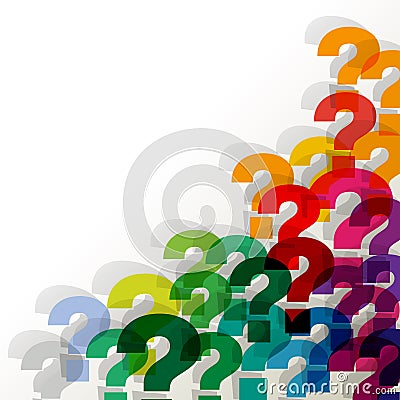 Question Marks colorful transparent in the corner on a white background Stock Photo