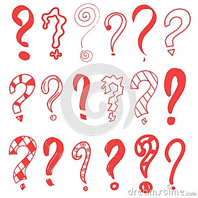 Question marks red. Graphic faq, ask. Vector question. Isolated symbol. abstract. Hand drawn set doodle question mark Vector Illustration