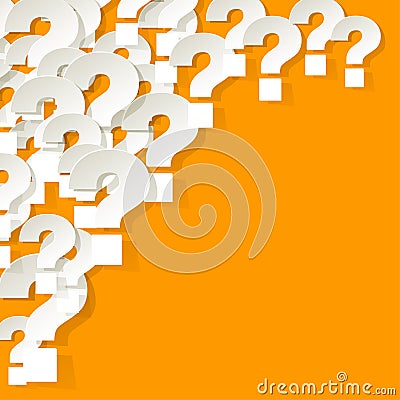 Question Marks white in the corner on a yellow background Stock Photo