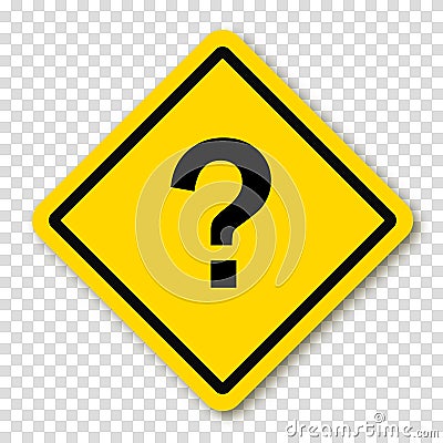 Question point in a yellow square or rhombus with a shadow. Symbol of question. Who, what, how, why, for what and where. Vector Vector Illustration