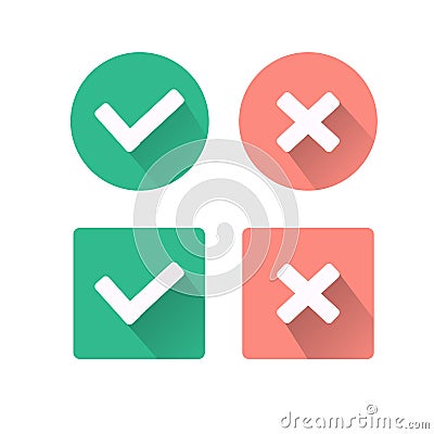 Question, red X and green tick check marks, approval signs design Stock Photo