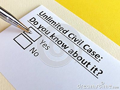 Questionnaire about civil litigation Stock Photo