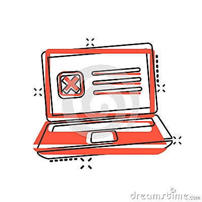 Questionnaire laptop icon in comic style. Online survey vector cartoon illustration on white isolated background. Checklist report Vector Illustration