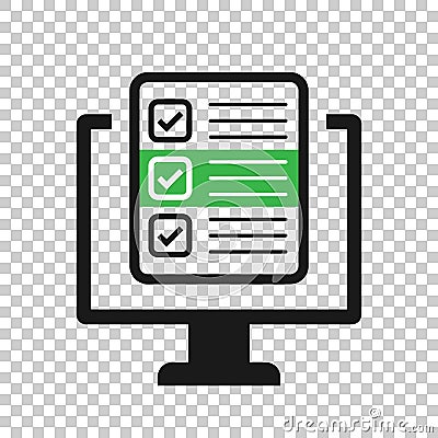 Questionnaire laptop icon in transparent style. Online survey vector illustration on isolated background. Checklist report Vector Illustration