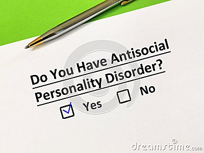 Questionnaire about personality disorder Stock Photo