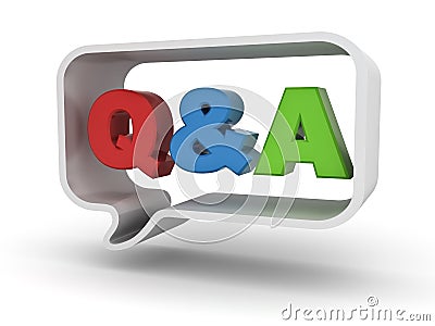 Questions and answers concept Q and A word in speech bubble over white Stock Photo