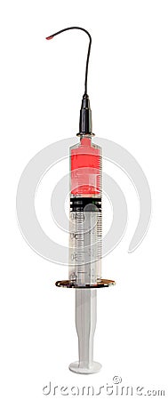 Questions ask question mark about vaccine injection side view red drop isolated for cavid-19 coronavirus background white - 3d Stock Photo