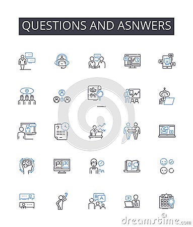 Questions and asnwers line icons collection. Inquiries and responses, Interrogations and replies, Queries and solutions Vector Illustration