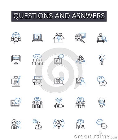 Questions and asnwers line icons collection. Inquiries and responses, Interrogations and replies, Queries and solutions Vector Illustration