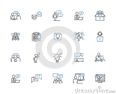 Questions and asnwers outline icons collection. Questions, Answers, Queries, Replies, Quizzes, Puzzles, Polls vector and Vector Illustration