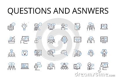 Questions and asnwers line icons collection. Inquiries and responses, Interrogations and replies, Queries and solutions Vector Illustration