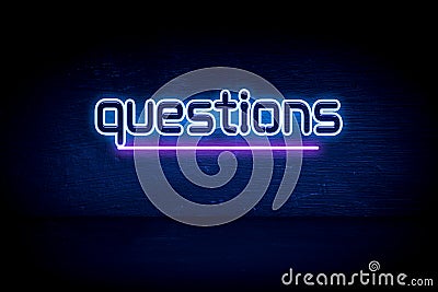 Questions - blue neon announcement signboard Stock Photo