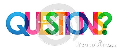 QUESTIONS? colorful overlapping letters banner Stock Photo