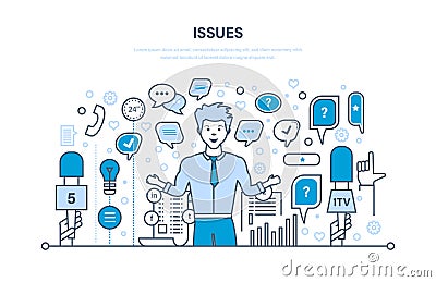 Questions and interviews, communications, information exchange. Dialog speech bubbles. Vector Illustration